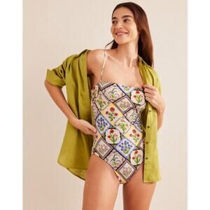 NWT Boden Floral Mosaic Wild Blue Bell One Piece Italian Summer One Piece Swim